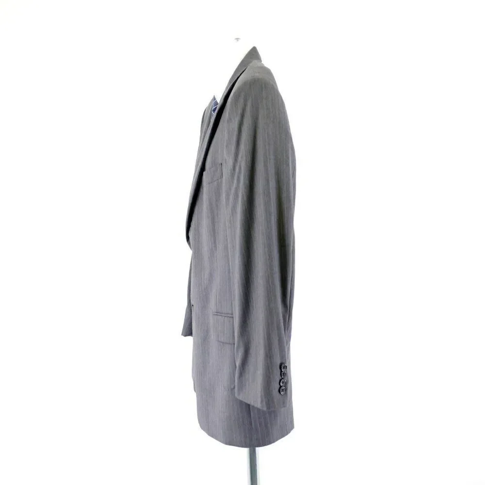 Hart Schaffner Marx‎ Wool Gray W/ Blue White Striped 40R / Slim 42R Suit Jacket